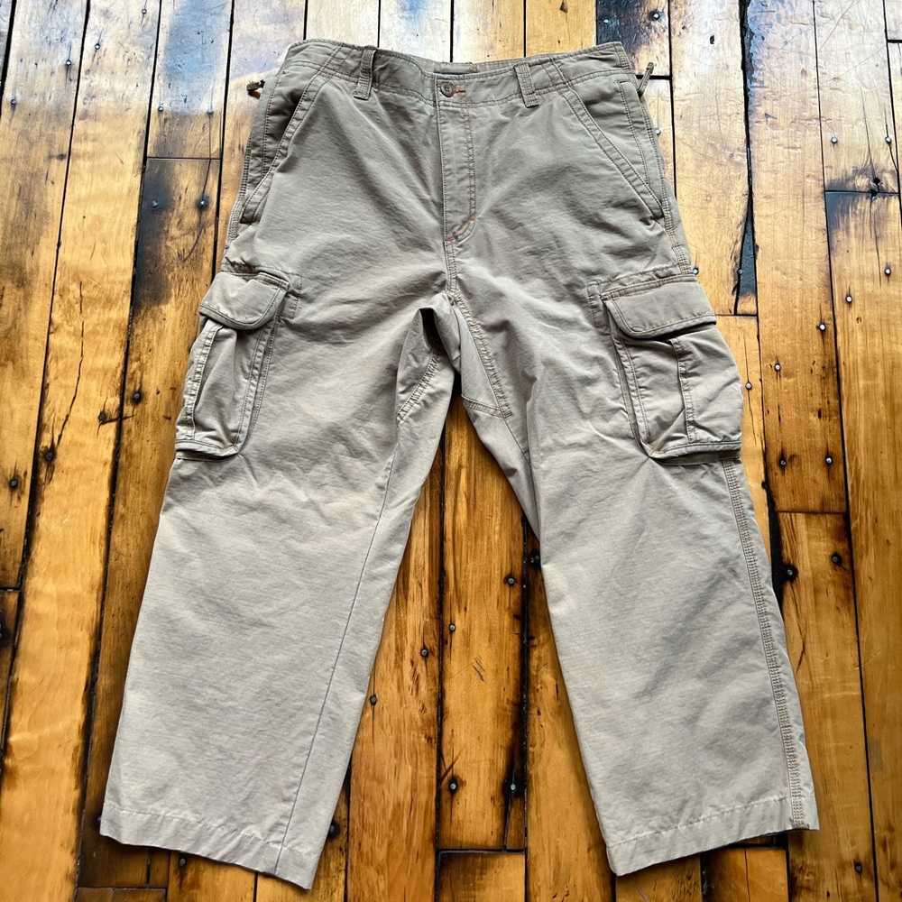 LL Bean Men’s 34x26* Cargo Pants Khaki Tan Beige Outdoor Twill Thick Cotton
